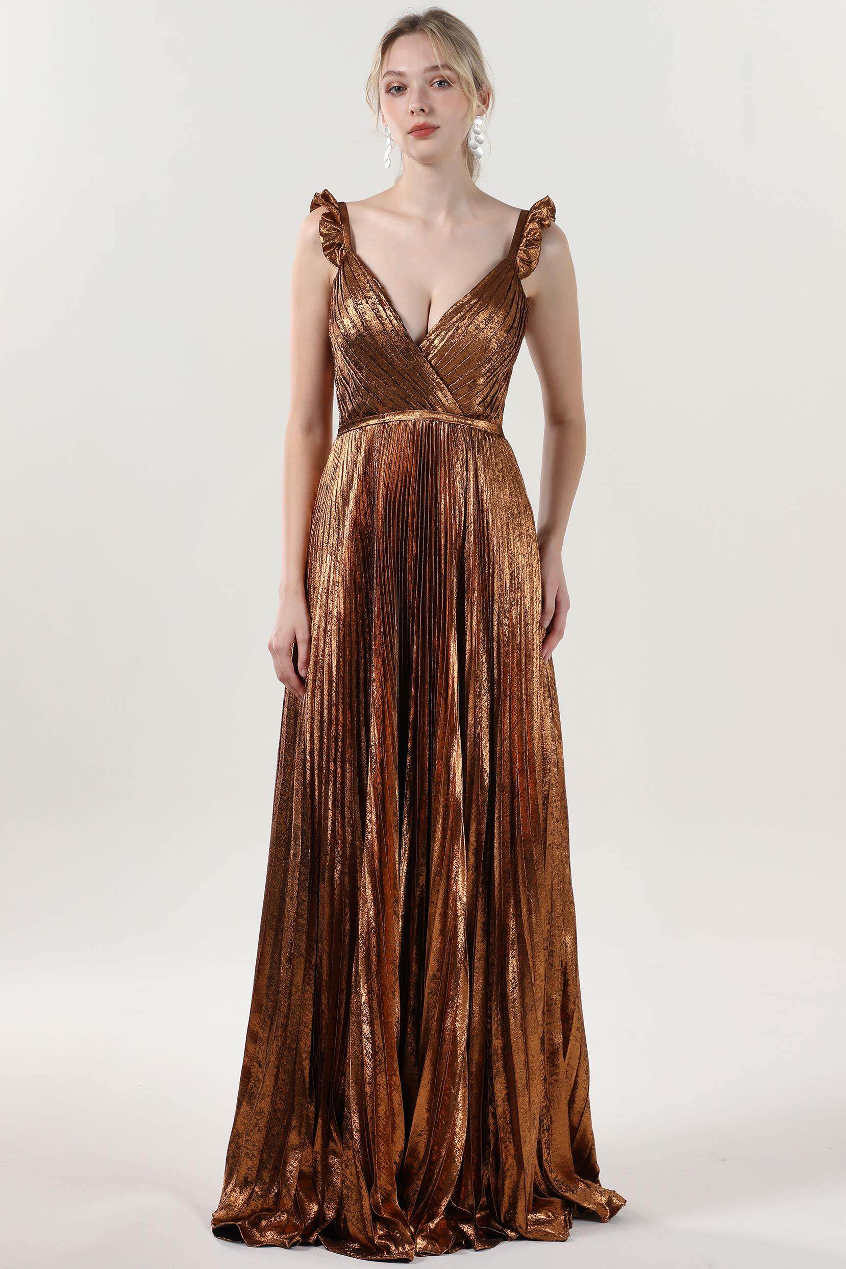 A-Line Maxi Metallic Formal Dress CS0655 - COCOMELODY